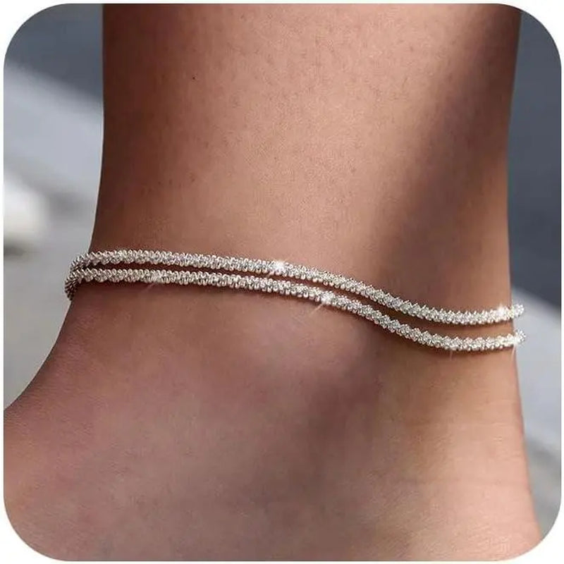 FREEKISS Chunky Cuban Link Chain Anklet for Women Waterproof Adjustable Length 8.5+2 Inch Fashion Chic Accessories Trendy Layered Anklet Set Jewelry Gift
