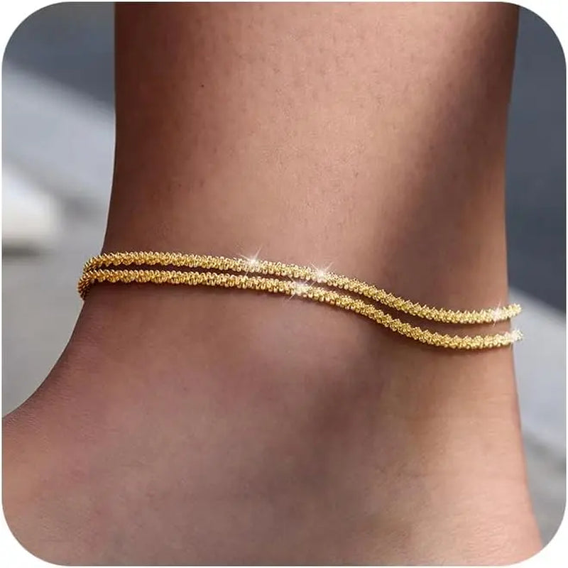 FREEKISS Chunky Cuban Link Chain Anklet for Women Waterproof Adjustable Length 8.5+2 Inch Fashion Chic Accessories Trendy Layered Anklet Set Jewelry Gift