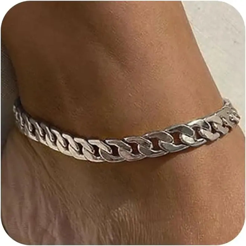 FREEKISS Chunky Cuban Link Chain Anklet for Women Waterproof Adjustable Length 8.5+2 Inch Fashion Chic Accessories Trendy Layered Anklet Set Jewelry Gift