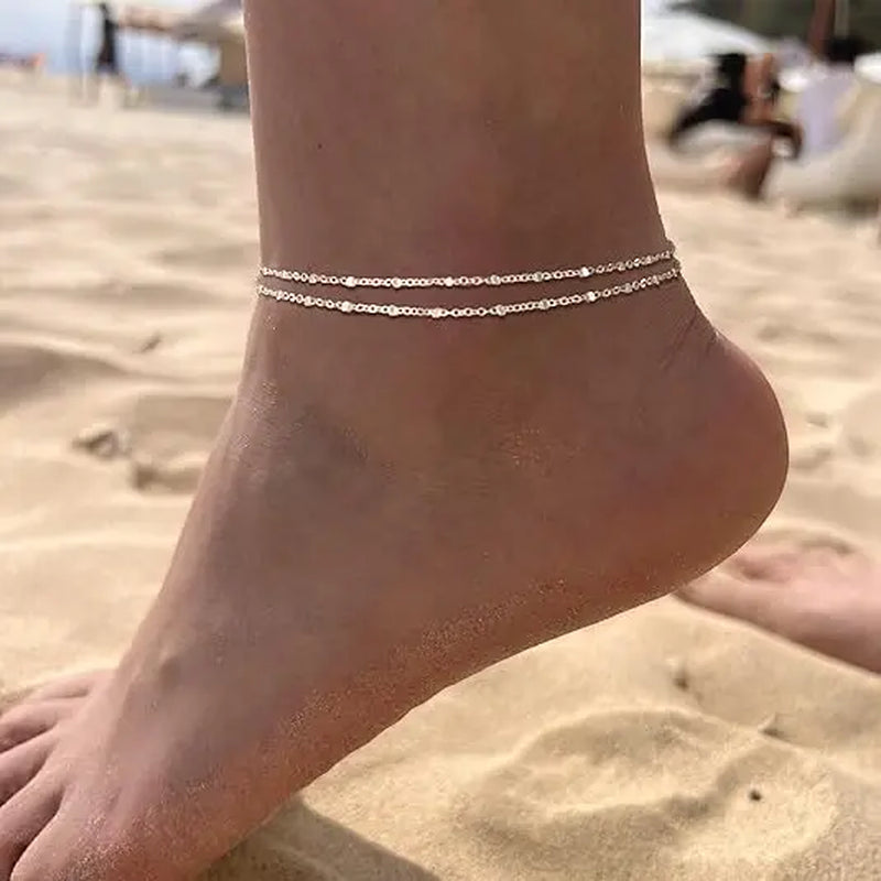 FREEKISS Chunky Cuban Link Chain Anklet for Women Waterproof Adjustable Length 8.5+2 Inch Fashion Chic Accessories Trendy Layered Anklet Set Jewelry Gift