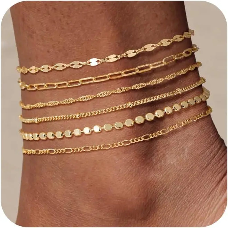 FREEKISS Chunky Cuban Link Chain Anklet for Women Waterproof Adjustable Length 8.5+2 Inch Fashion Chic Accessories Trendy Layered Anklet Set Jewelry Gift