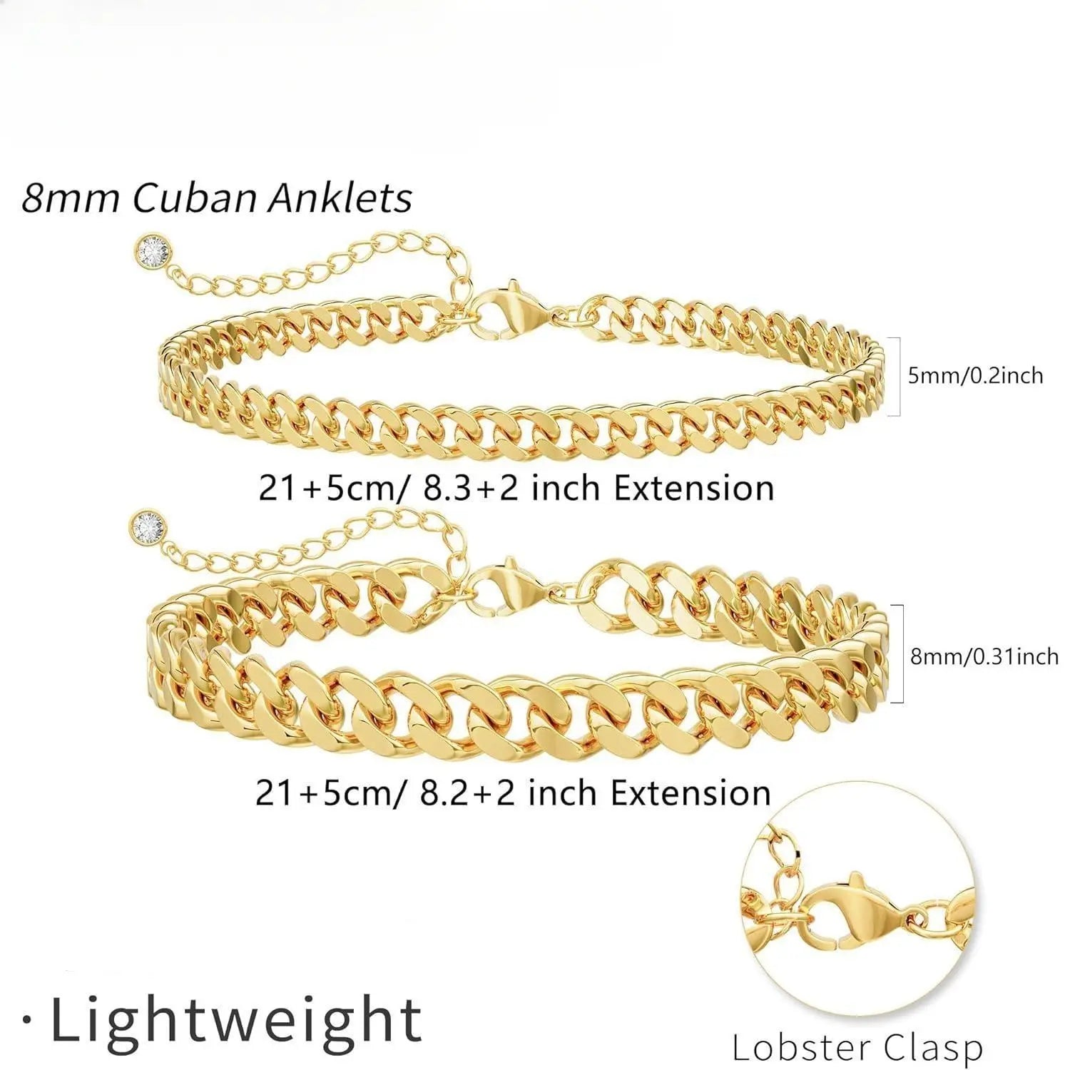 FREEKISS Chunky Cuban Link Chain Anklet for Women Waterproof Adjustable Length 8.5+2 Inch Fashion Chic Accessories Trendy Layered Anklet Set Jewelry Gift